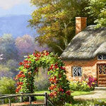 산속 오두막집 패브릭 보석십자수 40x50