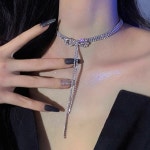 코코비니 블링 큐빅 리본 초커 방송 파티 목걸이
