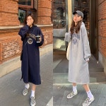 따뜻한 기모 후드 롱 원피스 오버핏 사이즈 롱스커트