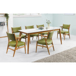 자연주의 올리브그린 통세라믹 6인용 원목식탁 의자6P SET 심플 호텔 긴 고무나무비앙코그린