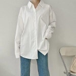 삐까삐까 삐까삐까 박시한 여성 화이트셔츠 오버핏 레이어드 기본 롱 남방