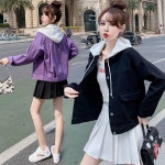 애니율 여성 봄 가을 캐주얼 후드 데님 자켓 M G1516