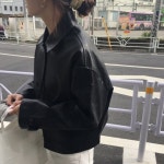 빈티지 심플 카라넥 가죽 레더 자켓