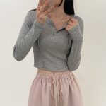 리차 슬림 똑딱이 절개 후드 긴팔티 티셔츠 대학생룩 새내기룩 벚꽃 Y2K