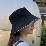 여행룩 모자 남여 공용 배색 벙거지 와이드한 챙모자 핑크베이지