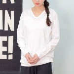 여성 브이넥 면 무지 긴팔 티셔츠