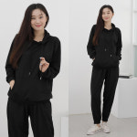 여성 스판 트레이닝세트 무지 후드 캐릭터 상하세트 집업 조거팬츠 데일리 츄리닝 후드티 운동복 간절기 봄 3-3 베어맨투맨굿씽블랙