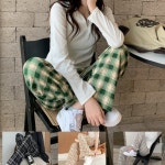 타탄체크 와이드 여름 밴딩 레그팬츠