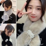 여성 페이크퍼 진주 포인트 털 쁘띠 머플러