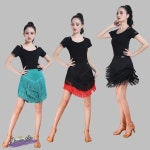 살사 스커트 댄스 치마 줌바 댄스복 라틴 공연복 댄스치마 크로스 반팔 S