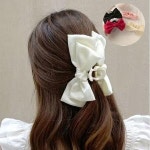 반묶음 포니테일 올림머리 실크 리본 집게핀