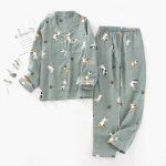 커플 시밀러룩 사계절 긴팔 다락방 고양이 카라 순면 잠옷 세트