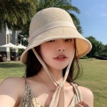 앙상블 끈 매듭 밀짚 벙거지 여성 모자 버킷햇 여름