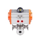 스테인리스 스틸 위생 공압 볼 밸브 3 웨이 트라이 클램프 페룰 타입 이중 작동 실린더