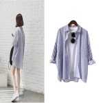 여자 스트라이프 배색 셔츠 루즈핏 단가라 남방