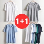 아이우먼 PC 반팔 티 브이넥 기본 무지 데일리 면 w045