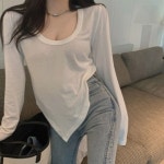여자 긴팔티셔츠 U넥 1P 언발라스 데일리 긴팔