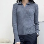 기본 가을 브이넥 데일리 오피스 카라 골지 긴팔 봄