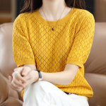 나바바 심플 무지 다이아 펀칭 반팔 니트티 NK1361