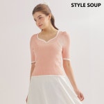 SOUP 숲 퍼프 슬리브 배색 립트니트 SZ5SKH2
