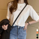 반팔티셔츠 여름 여성 라운드 루즈핏 롱티 티셔츠 영문포인트 카라티 남성 브이넥