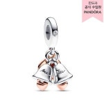 판도라 W 판도라 저스트 메리드 웨딩 벨 더블 댕글 스털링 로즈 플래팅 클리어 782592C01