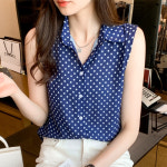 나바바 캐주얼 도트 패턴 민소매 카라 셔츠 NB1432