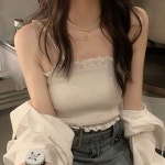 스모크밴딩 크롭 나시탑 어깨끈조절 편한 여름 티셔츠 핑크-FREE