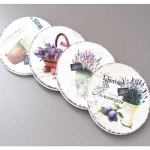 라벤더 꽃그림 컵받침 4Pset 티 코스터 커피 받침대 본상품