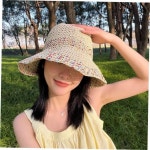 컬러 라인 라탄 왕골 밀짚 여름 챙 넓은 햇빛 모자 버킷햇 동남아 해외여행 여름 자외선차단 제주도 소품샵