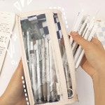 투명 바둑판 심플 펜케이스 체크 필통 수납 파우치