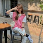 여성용 스웨터 조끼 민소매 단색 스웨터 소녀 봄 뜨개질 외투 프레피 아늑조끼 V넥 H1631