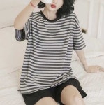 파자마 반팔 줄무늬 반바지 오버핏 잠옷 잠옷세트 편