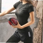 여성 헬스 스포츠 요가 웨어 반팔 트레이닝복 검은색