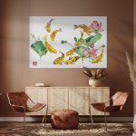 아란아트 아란아트 연꽃 잉어액자 생기그림 합격운 서재 공부방 인테리어벽꾸미기 01 황금빛 재복 구어도 20호 75x50 cm