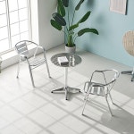 적재가능 유광알루미늄 고급형 야외 카페 암체어 의자 조경 가구 외부 아웃도어