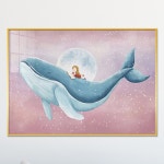 아트블루 귀여운 그림 하늘 고래 일러스트 액자 아이방 아기방 인테리어 소품 4번 하늘고래 D 핑크배경 A1 60 x 84 cm 메탈 액자