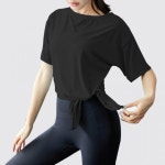 요가 상의 트임 반팔 커퍼업 티셔츠 묶는 옷 스판원단 요가복 사이드 트임 언발란스티