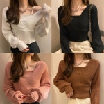 여자 랩 스퀘어 나시 레이어드 일체형 긴팔 니트