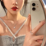 기념일 코디 더블하트 큐빅 픽셀 넥레이스 목걸이