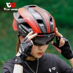 WEST BIKING 자전거 헬멧 남녀공용 안전 헬멧 고글 차양 렌즈 미등 MTB 도로 자전거 조절식 사이클링 헬멧