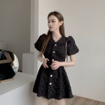 플로아 원피스 미니 결혼식 하객룩 피로연 버튼 A라인