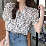 스윗트리 플라워 프릴 잔꽃무늬 V넥 블라우스 h0038