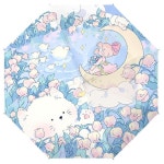 3단 미니 휴대용 우산 달과 소녀 자동 양우산