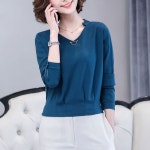 여성 봄 간절기 엘레강스 숏 브이넥 블라우스 셔츠 와인