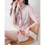 넥스트링 의류 메이비굿 반팔새틴 여성블라우스 블라