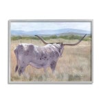 Stupell Industries Longhorn 광대한 농촌 초원 농장 프레임 지클레이 아트 Pam Britton 디자인