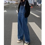 진청 와이드핏 여성 청 멜빵 바지 M 데님 통바지