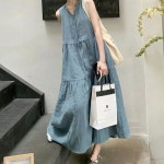 스윗트리 민소매 셔링 롱 원피스 h0188