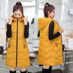 여성용 단색 후드 포켓 지퍼 패딩 조끼 캐주얼 민소매 재킷 따뜻한 퀼트 가을 겨울